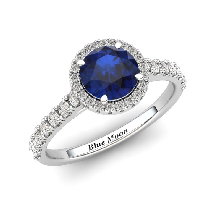 Blue Sapphire Engagement Ring 6mm Round in White Gold