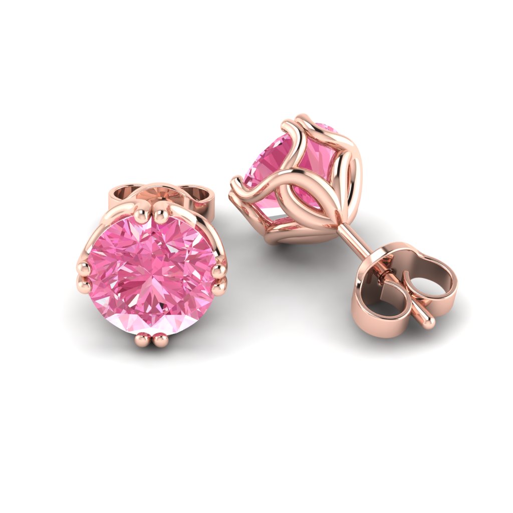 Pink Sapphire Earrings Rose Gold Braid Round Design
