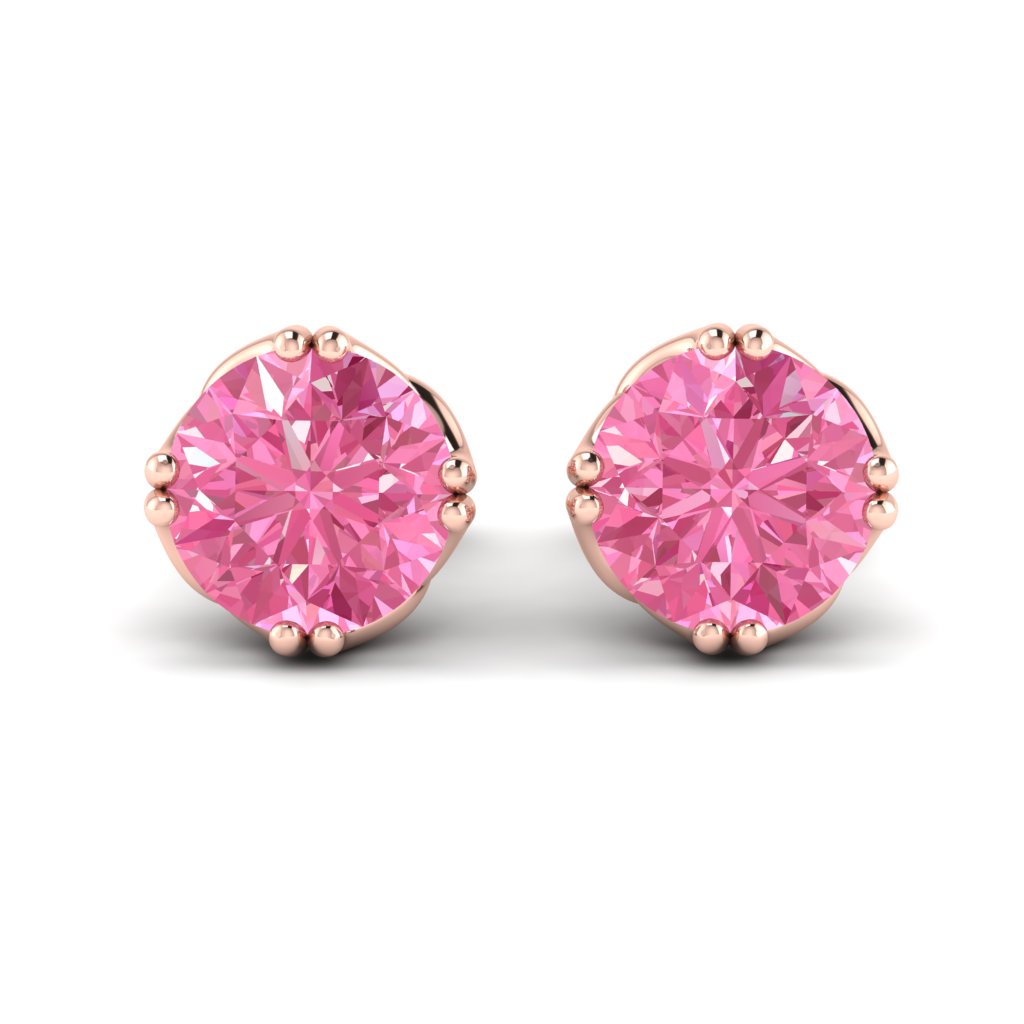 Pink Sapphire Earrings Rose Gold Braid Round Design