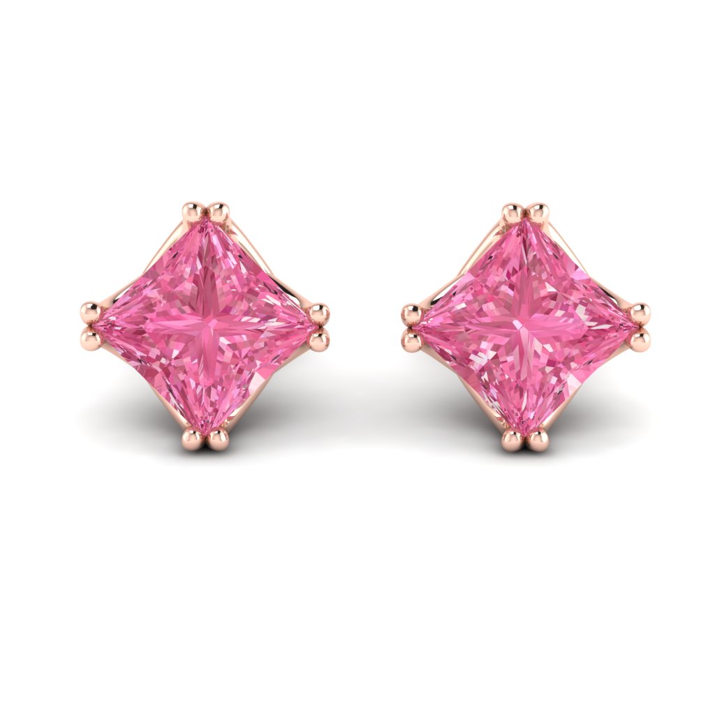 Pink Sapphire Earrings Rose Gold Braid Square Design