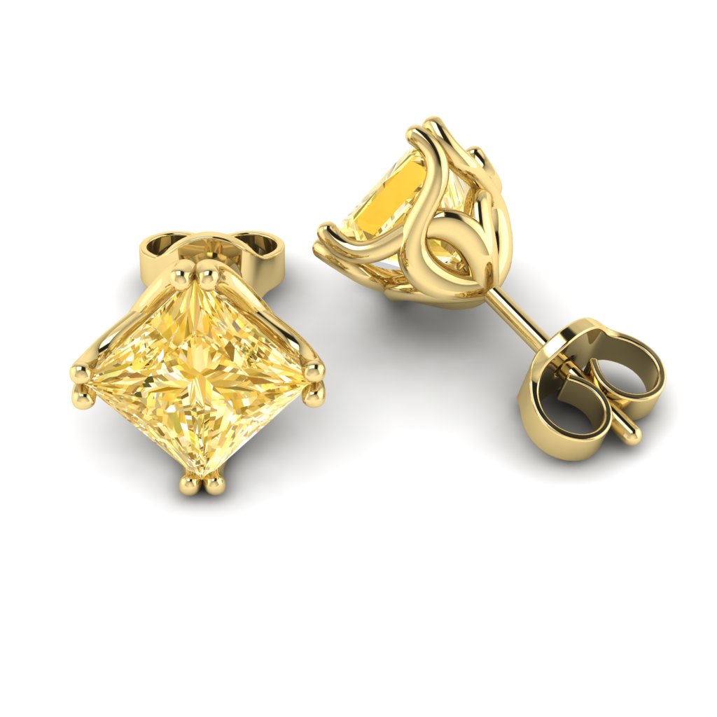 Yellow Sapphire Earrings Yellow Gold Braid Square Design