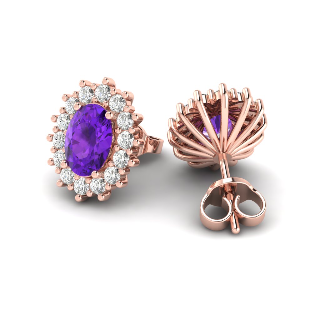 Amethyst Rose Gold Coated Princess Kate Stud Earrings_image3