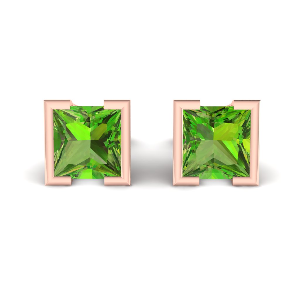 Peridot Rose Gold Coated Watchtower Stud Earrings