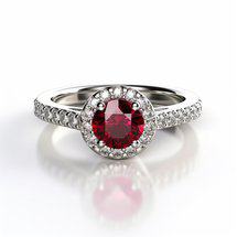 Round Ruby Engagement Ring with prong set band style