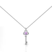 Sterling Silver Key Necklace with Purple Amethyst Gemstone