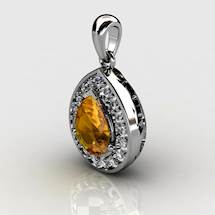 Genuine Natural Citrine Teardrop Pave Pendant