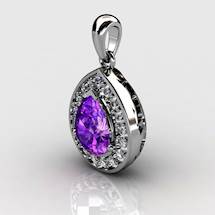 Genuine Natural Amethyst Tear Drop Pave Pendant