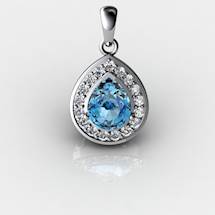 Genuine Natural Blue Topaz Teardrop Pave Pendant