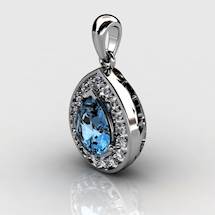 Genuine Natural Blue Topaz Teardrop Pave Pendant