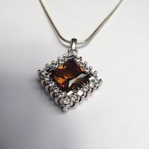 Genuine Natural Dark Brown Citrine Squarish Cluster Pendant