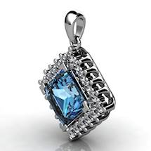 Genuine Natural Blue Topaz Squarish Cluster Pendant