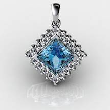 Genuine Natural Blue Topaz Squarish Cluster Pendant
