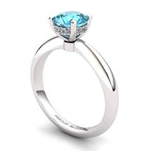 Blue Topaz Artisanal Floral Crown Solitaire Silver Engagement Ring
