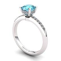 Blue Topaz Elite Floral Crown Solitaire Silver Engagement Ring