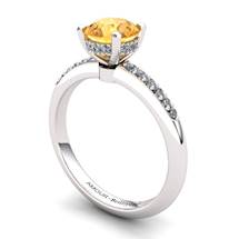 Citrine Elite Floral Crown Solitaire Silver Engagement Ring