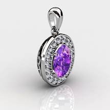 Genuine Natural Amethyst Pave Pendant in Sterling Silver