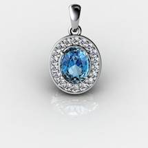 Genuine Natural Blue Topaz Pave Pendant in Sterling Silver