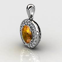 Genuine Natural Citrine Pave Pendant in Sterling Silver
