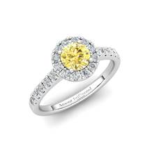 Sapphire Engagement Ring 5mm Round Yellow Sapphire in White Gold with White Cluster Stones