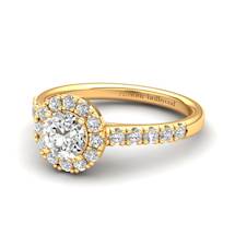 5mm White Sapphire Halo Engagement Ring in Yellow Gold with white cluster stones