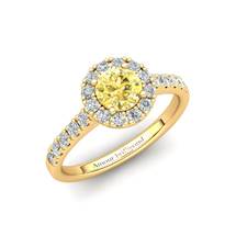 Sapphire Engagement Ring 5mm Round Yellow Sapphire in Yellow Gold with White Cluster Stones