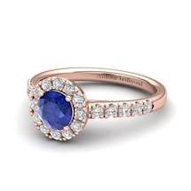 Sapphire Engagement Ring 5mm Round Blue Sapphire in Rose Gold with White Cluster Stones