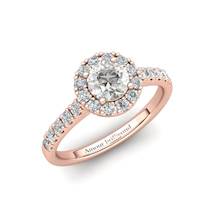 Sapphire Engagement Ring 5mm Round White Sapphire in Rose Gold with White Cluster Stones