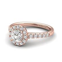 Sapphire Engagement Ring 5mm Round White Sapphire in Rose Gold with White Cluster Stones