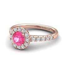 Sapphire Engagement Ring 5mm Round Pink Sapphire in Rose Gold with White Cluster Stones