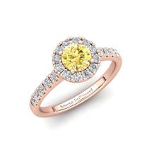 Sapphire Engagement Ring 5mm Round Yellow Sapphire in Rose Gold with White Cluster Stones