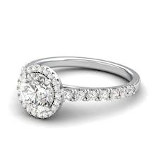 Sapphire Engagement Ring 6mm Round White Sapphire in White Gold with White Cluster Stones