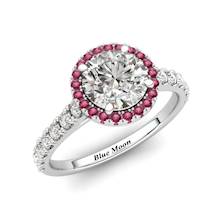 Sapphire Engagement Ring 6mm Round White Sapphire in White Gold with Pink Cluster Stones
