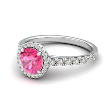 Sapphire Engagement Ring 6mm Round Pink Sapphire in White Gold with White Cluster Stones