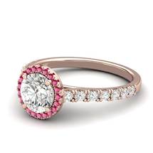 Sapphire Engagement Ring 6mm Round White Sapphire in Rose Gold with Pink Cluster Stones