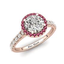 Sapphire Engagement Ring 6mm Round White Sapphire in Rose Gold with Pink Cluster Stones