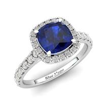 Sapphire Engagement Ring 6mm Cushion Cut Blue Sapphire in White Gold