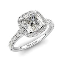 Sapphire Engagement Ring 6mm Cushion Cut White Sapphire in White Gold with White Cluster Stones