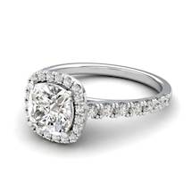 Sapphire Engagement Ring 6mm Cushion Cut White Sapphire in White Gold with White Cluster Stones