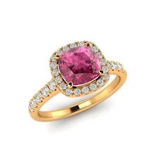 Cushion Cut Pink Sapphire Engagement Ring in Yellow Gold