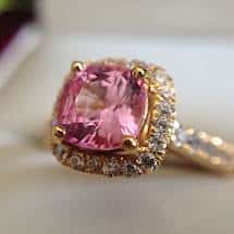 Cushion Cut Pink Sapphire Engagement Ring in Yellow Gold