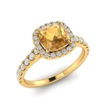 Yellow Gold 6mm Created Yellow Sapphire Cushion Cut Engagement Ring