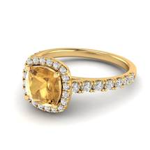 Yellow Gold 6mm Created Yellow Sapphire Cushion Cut Engagement Ring
