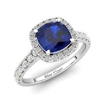 White Gold 6mm Created Blue Sapphire Cushion Cut Engagement Ring