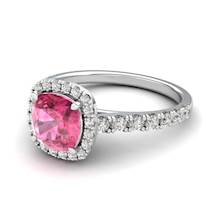 White Gold 6mm Created Pink Sapphire Cushion Cut Engagement Ring