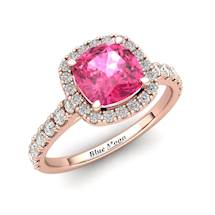 Rose Gold 6mm Created Pink Sapphire Cushion Cut Engagement Ring