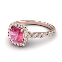 Rose Gold 6mm Created Pink Sapphire Cushion Cut Engagement Ring
