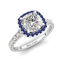 White Gold 6mm Blue Accented Created White Sapphire Cushion Cut Engagement Ring