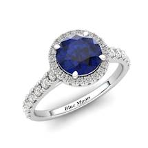 White Gold 6mm Created Blue Sapphire Brilliant Cut Engagement Ring