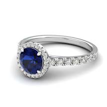 White Gold 6mm Created Blue Sapphire Brilliant Cut Engagement Ring