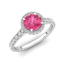 White Gold 6mm Created Pink Sapphire Brilliant Cut Engagement Ring